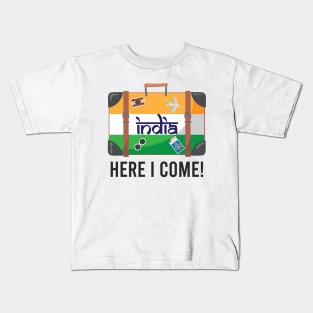 India Here I Come. India Travel India Flag Suitcase Design Kids T-Shirt